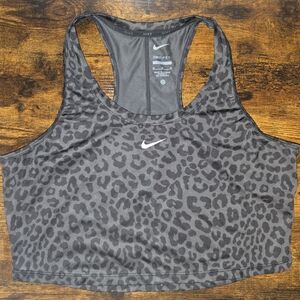Nike Women's Gray Leopard Cropped Sports Dri-Fit Tank - Medium
